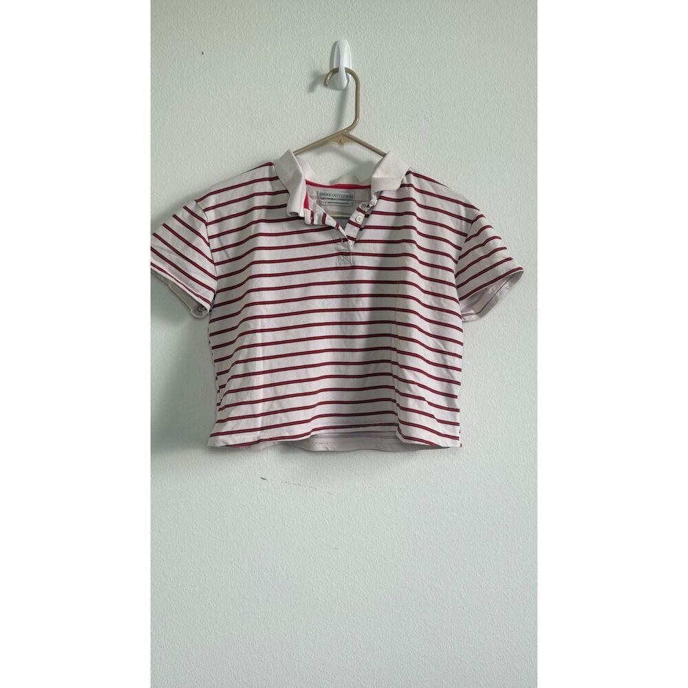Urban Outfitters Women’s L Cropped Polo Shirt Red Navy Stripe Preppy Y2K